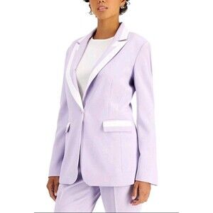 Tahari ASL Womens Sz 12 Purple Single Button Contrast-Trim Blazer Jacket Career
